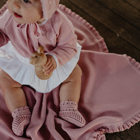 Dusty pink Baby knitted blanket - orkids boutique