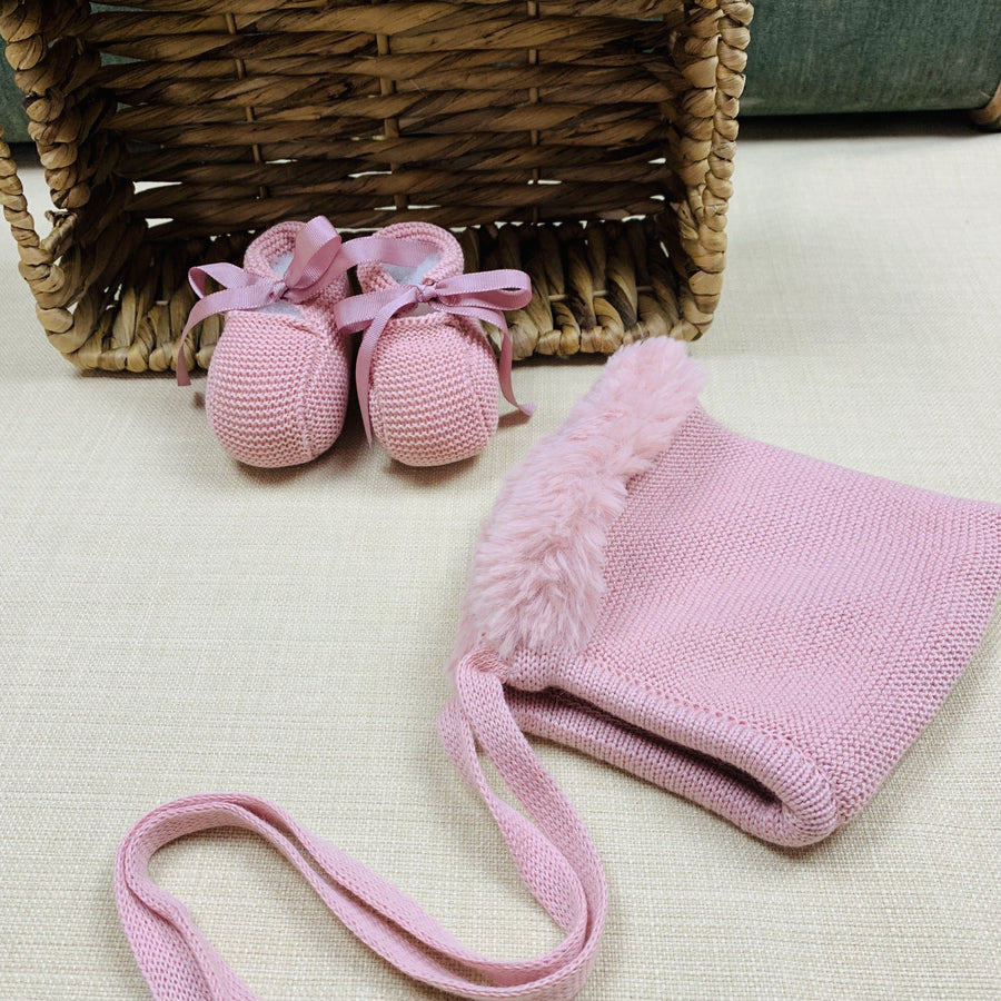 Dusty Pink knitted bonnet - orkids boutique