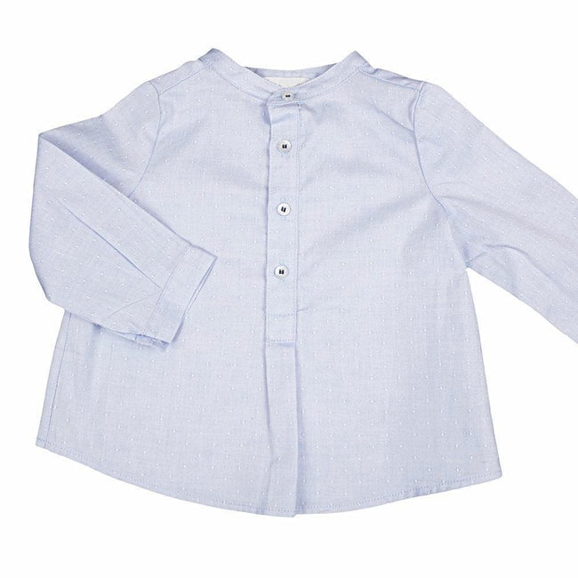 Blue Cotton Mao Collar Shirt - orkids boutique