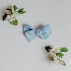 Blue linen Medium bow clip - orkids boutique