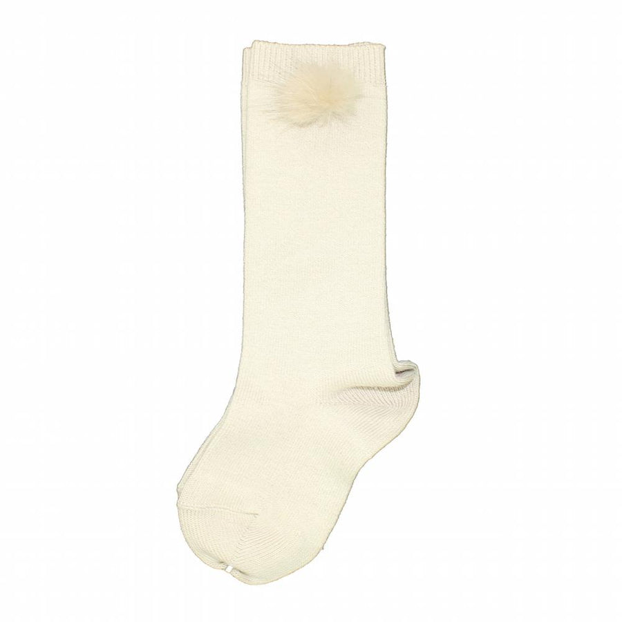Fur Pom-Pom knee-high socks Ivory - orkids boutique