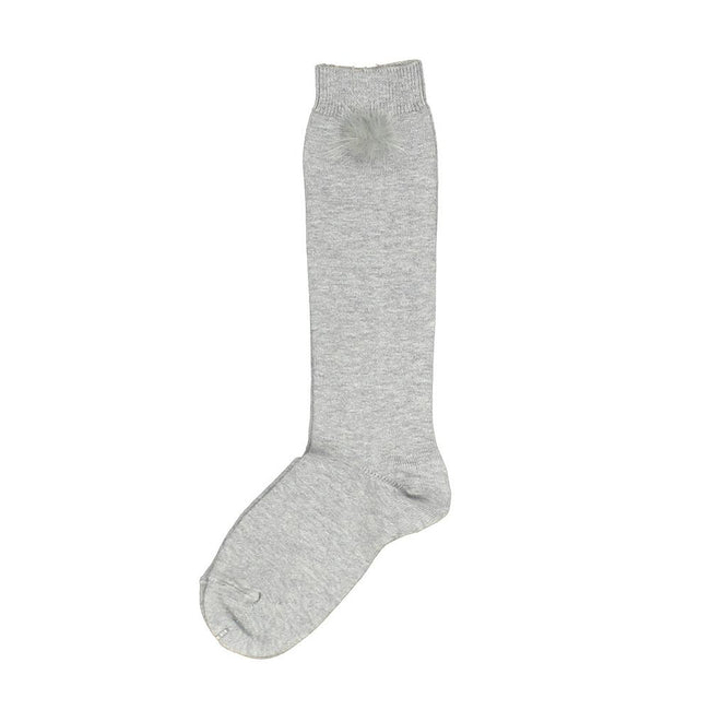 Fur Pom-Pom knee-high socks Grey - orkids boutique